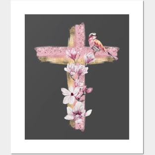 Floral cross - pink magnolias Posters and Art